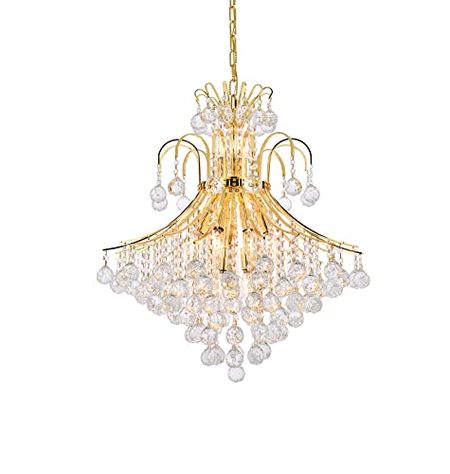 Elegant Lighting 8003D25G/RC Royal Cut Clear Crystal Toureg 15-Light, Two-Tier Crystal Chandelier, Finished in Gold with Clear Crystals