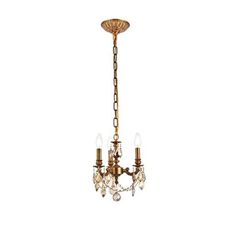 Elegant Lighting 9103D10FG-GT/RC Royal Cut Smoky Golden Teak Crystal Lillie 3-Light, Single-Tier Crystal Chandelier, Finished in French Gold with Smoky Golden Teak Crystals, 10" x 10", French Gold Finish