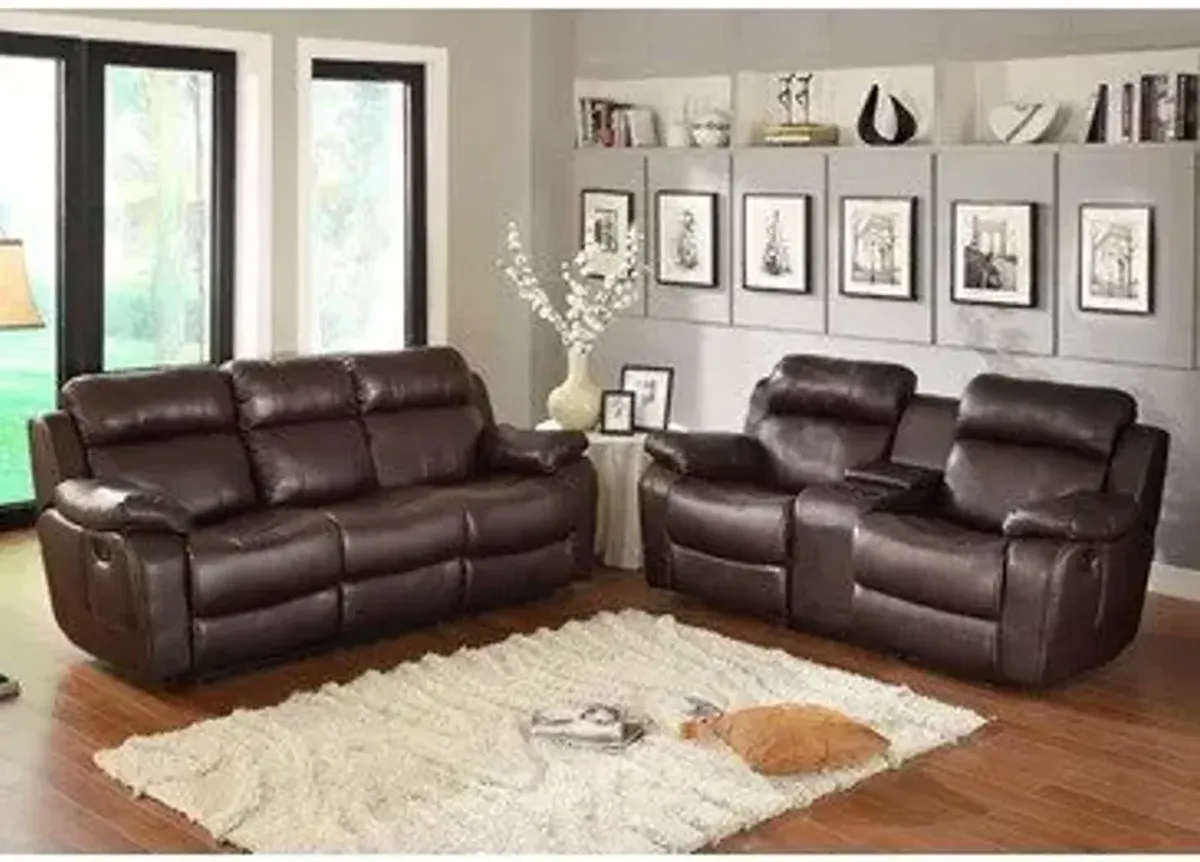 Homelegance Marille 2 Piece Reclining Living Room Set in Brown Leather
