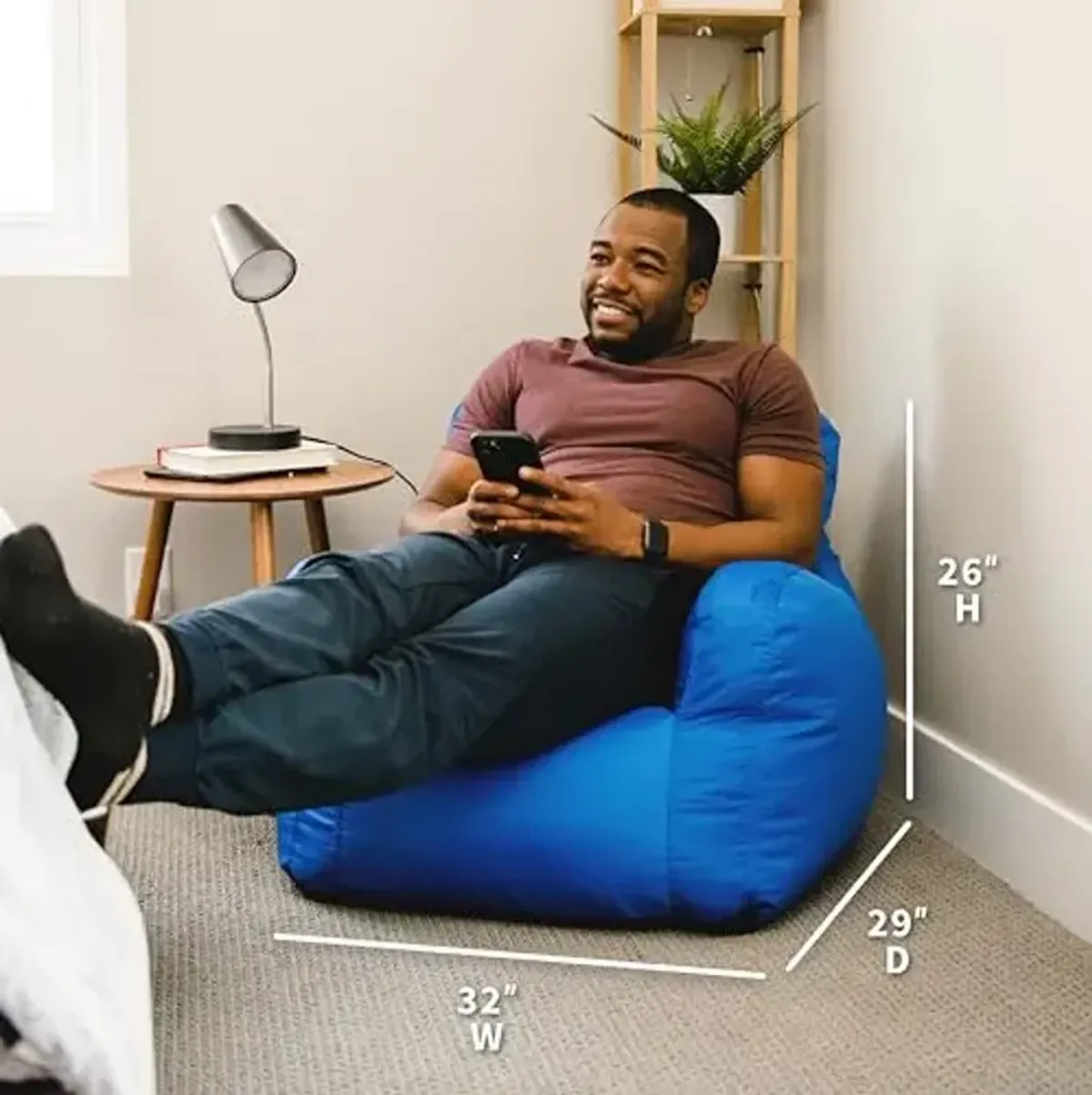 Big Joe Dorm Bean Bag Chair with Drink Holder and Pocket, Sapphire Smartmax, Durable Polyester Nylon Blend, 3 feet