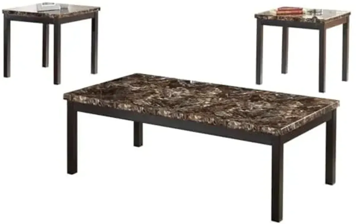 Homelegance Tempe 3-Piece Faux Marble Occasional Set, Brown
