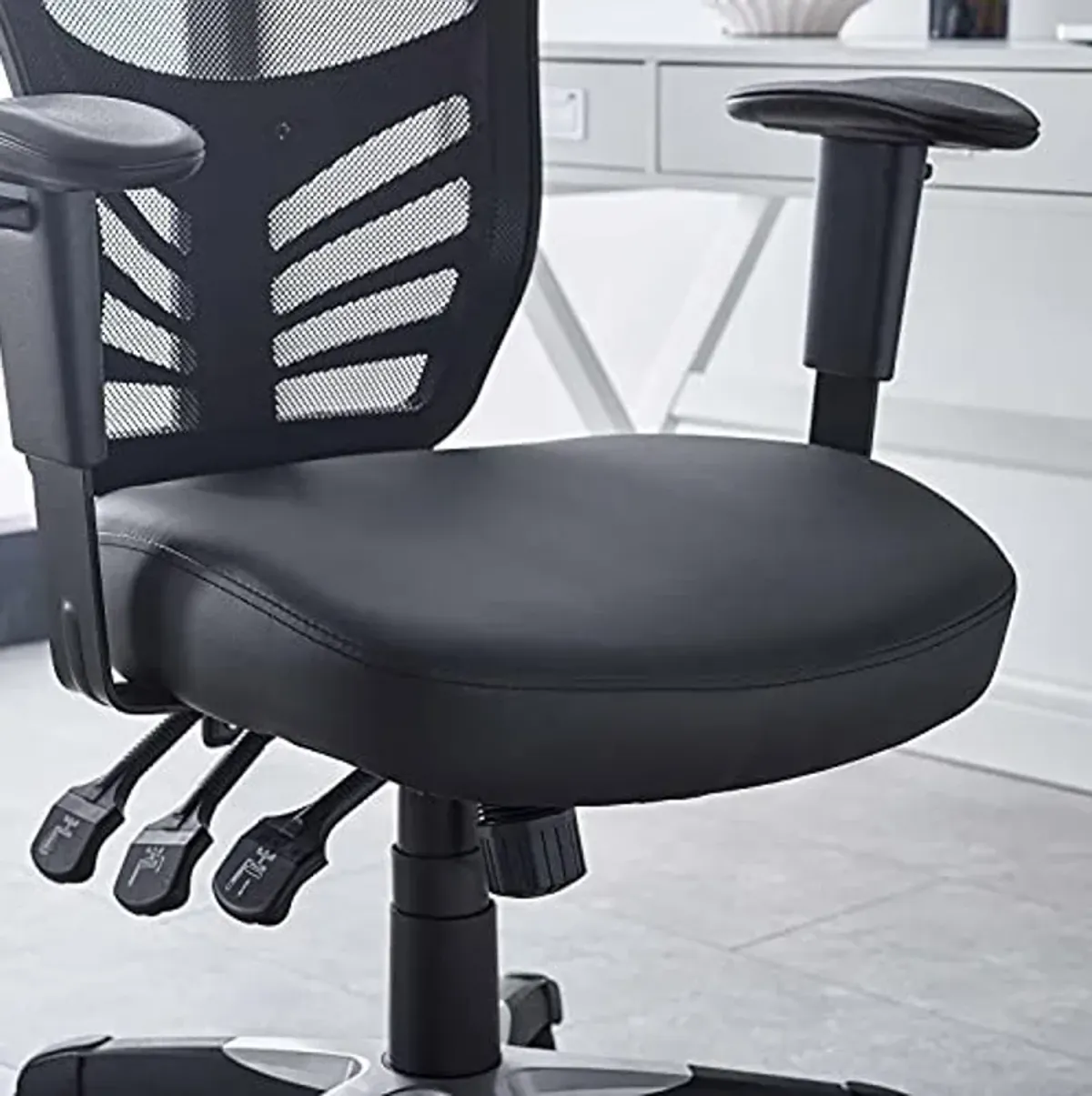 Modway Articulate Mesh Office Chair with Fully Adjustable Vegan Leather Seat In Black