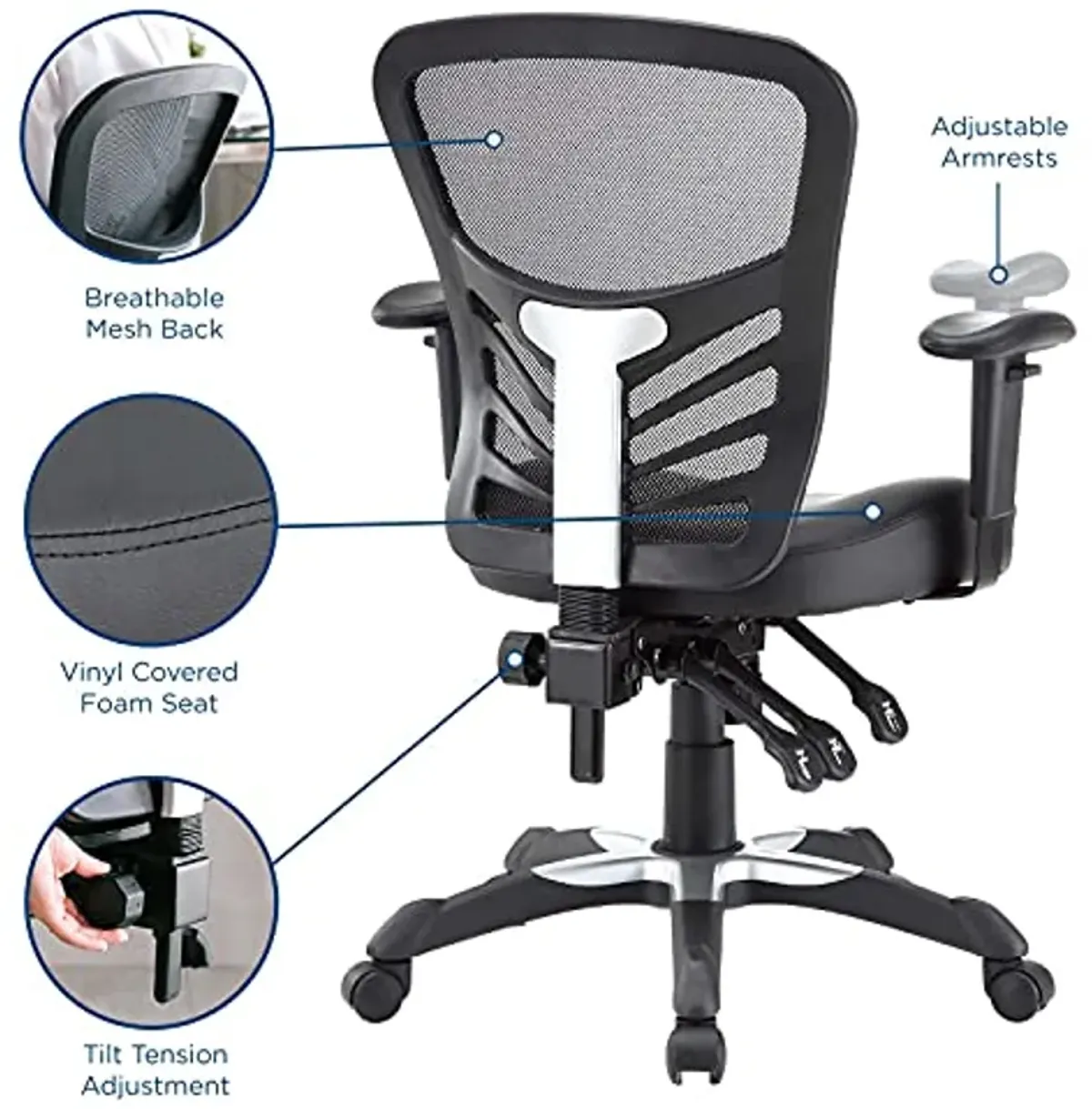 Modway Articulate Mesh Office Chair with Fully Adjustable Vegan Leather Seat In Black