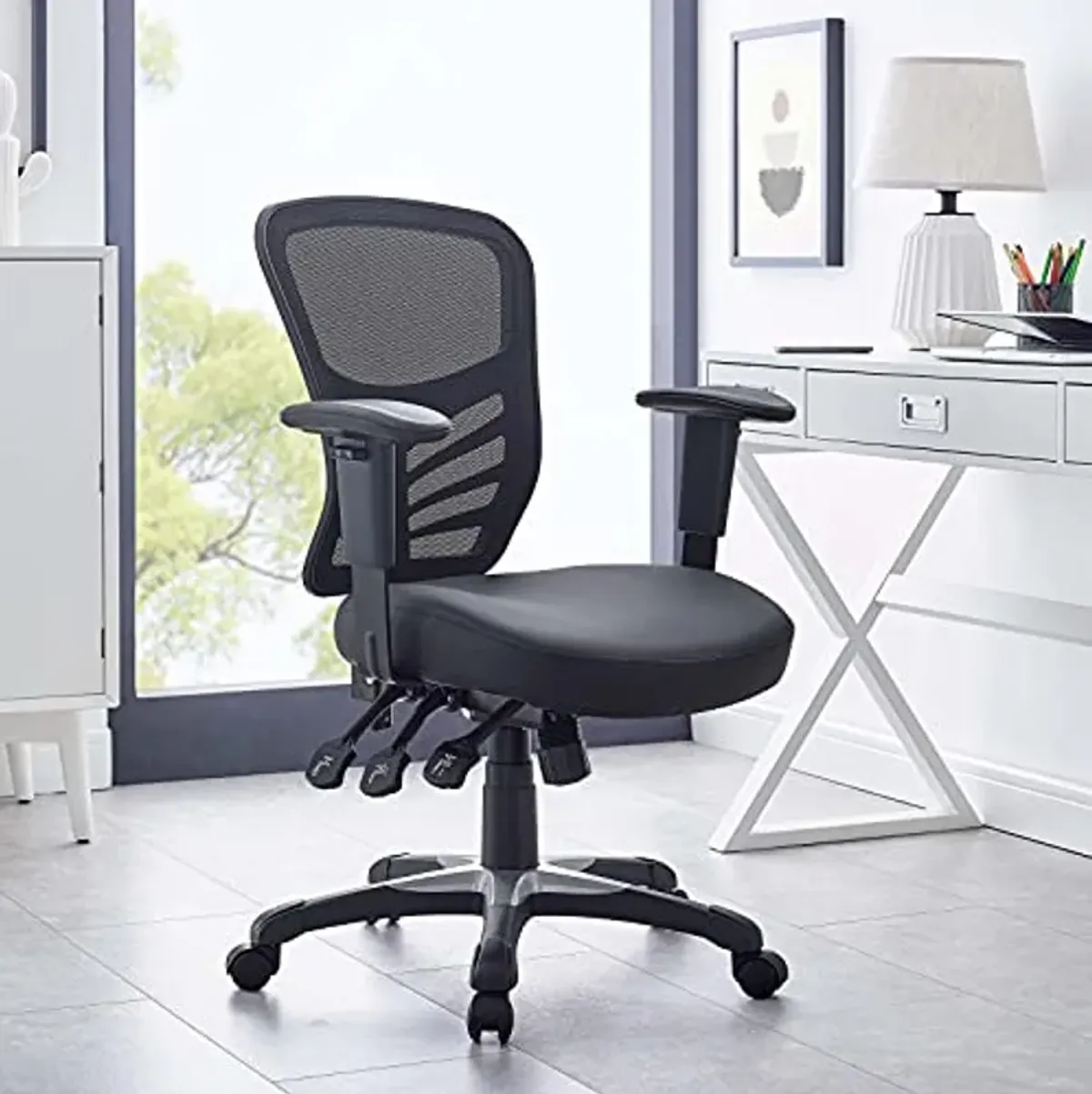 Modway Articulate Mesh Office Chair with Fully Adjustable Vegan Leather Seat In Black