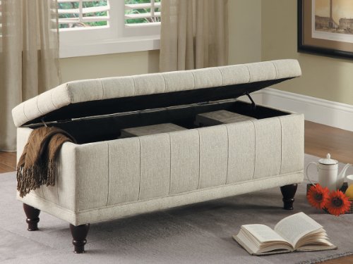 Afton Lift Top Storage Bench Ottoman by Home Elegance in Cream Fabric