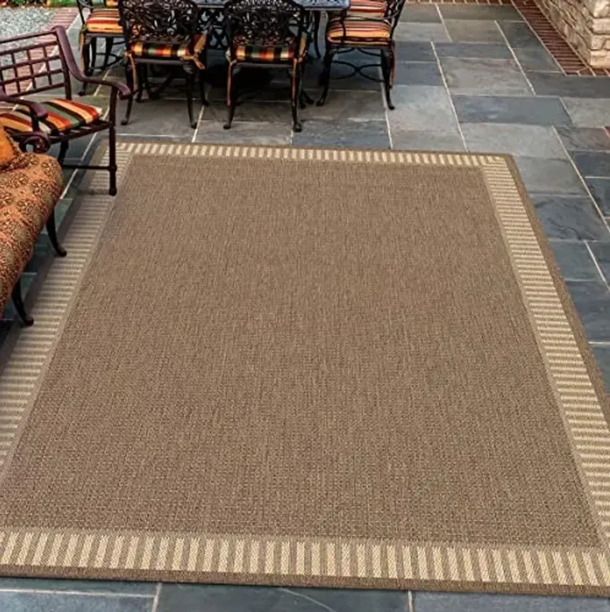 Couristan Recife Indoor Outdoor Rug - Wicker Stitch 8'6" Square in Cocoa and Natural, Hose Washable, Low Pile, Pet- Kid Friendly Home Decor for Living Room, Patio Furniture Set, Kitchen