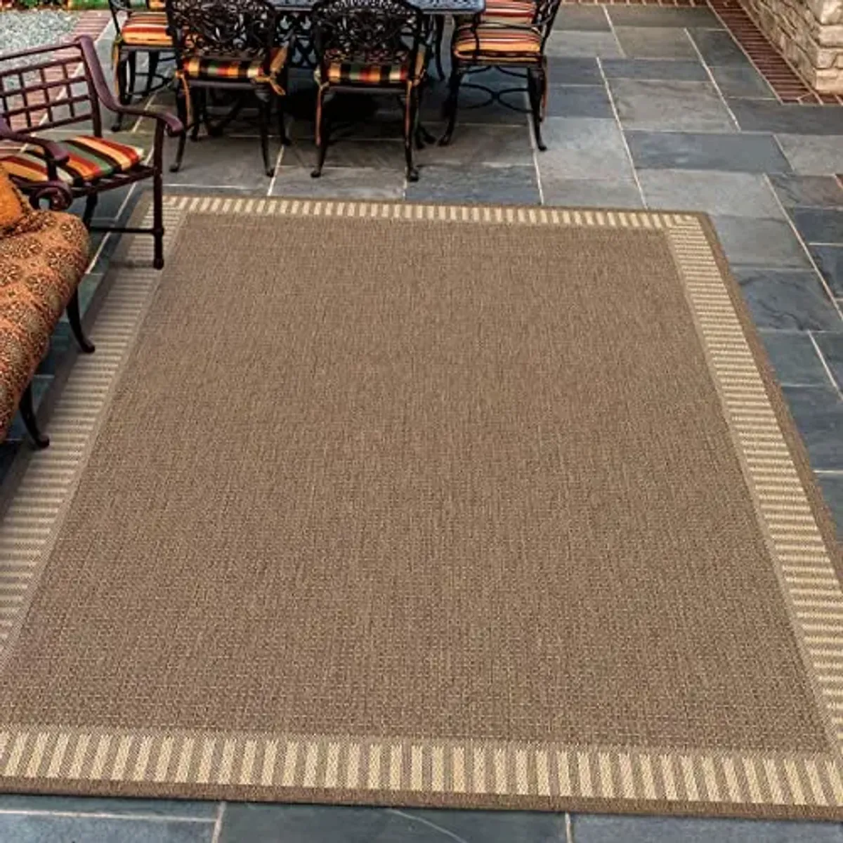 Couristan Recife Indoor Outdoor Rug - Wicker Stitch 8'6" x 13' Rectangle in Cocoa and Natural, Hose Washable, Low Pile, Pet- Kid Friendly Home Decor for Living Room, Patio Furniture Set, Kitchen