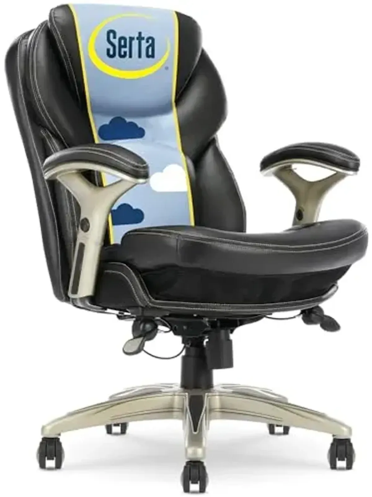 Serta Claremont Ergonomic Executive Office Chair with Back in Motion Technology, Adjustable Mid Back Desk Chair with Lumbar Support, Bonded Leather, Black