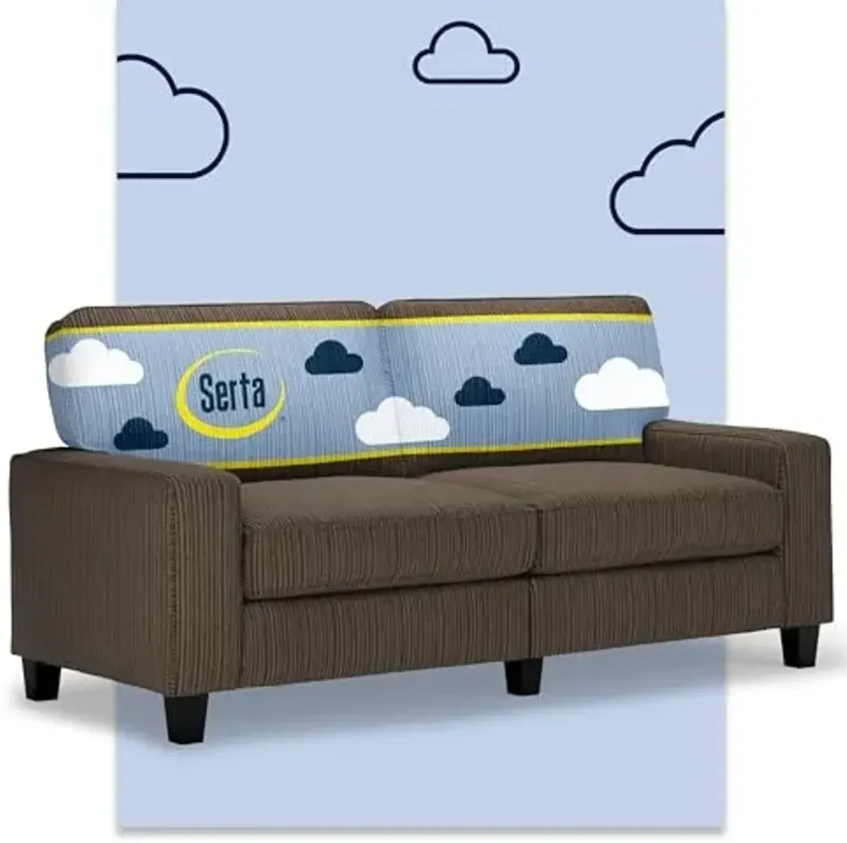 Serta Palisades 73" Track Arm Sofa, Easy Care Polyester, Soft Pillow Back, Pocket Coil Seat Cushions, Removable Covers, Loveseat or Couch for Small Spaces, Living Rooms or Bedrooms, Brown