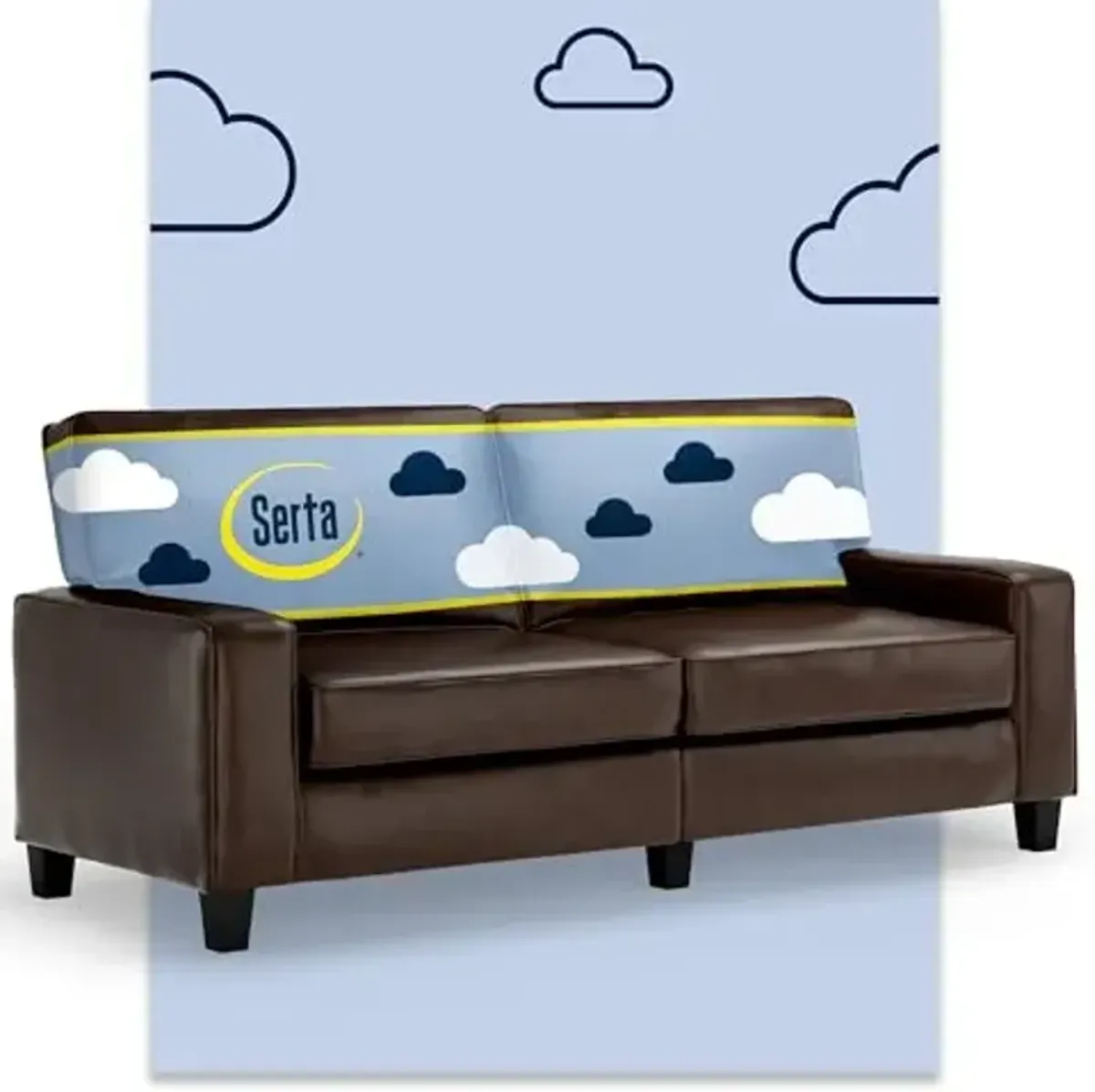 Serta Palisades 78" Track Arm Sofa, Durable Bonded Leather, Soft Pillow Back, Pocket Coil Seat Cushions, Loveseat or Couch for Small Spaces, Living Rooms or Bedrooms, Chestnut Brown