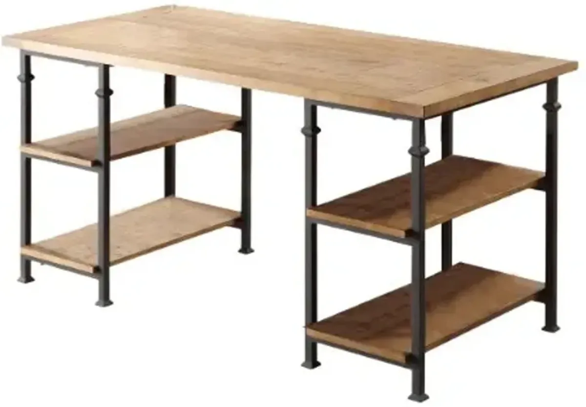 HOMELEGANCE Factory Metal Frame Writing Desk, Rustic Brown