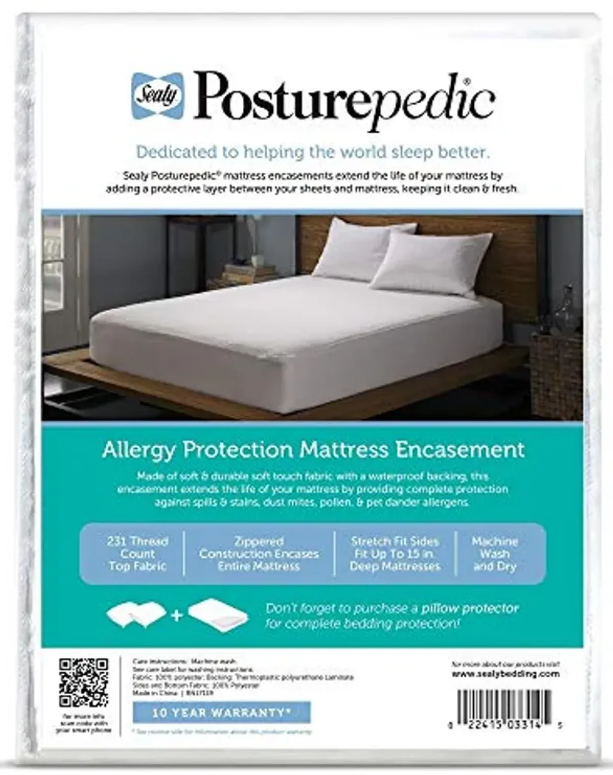 Sealy Posturepedic Allergy Protection Zippered Mattress Protector,White