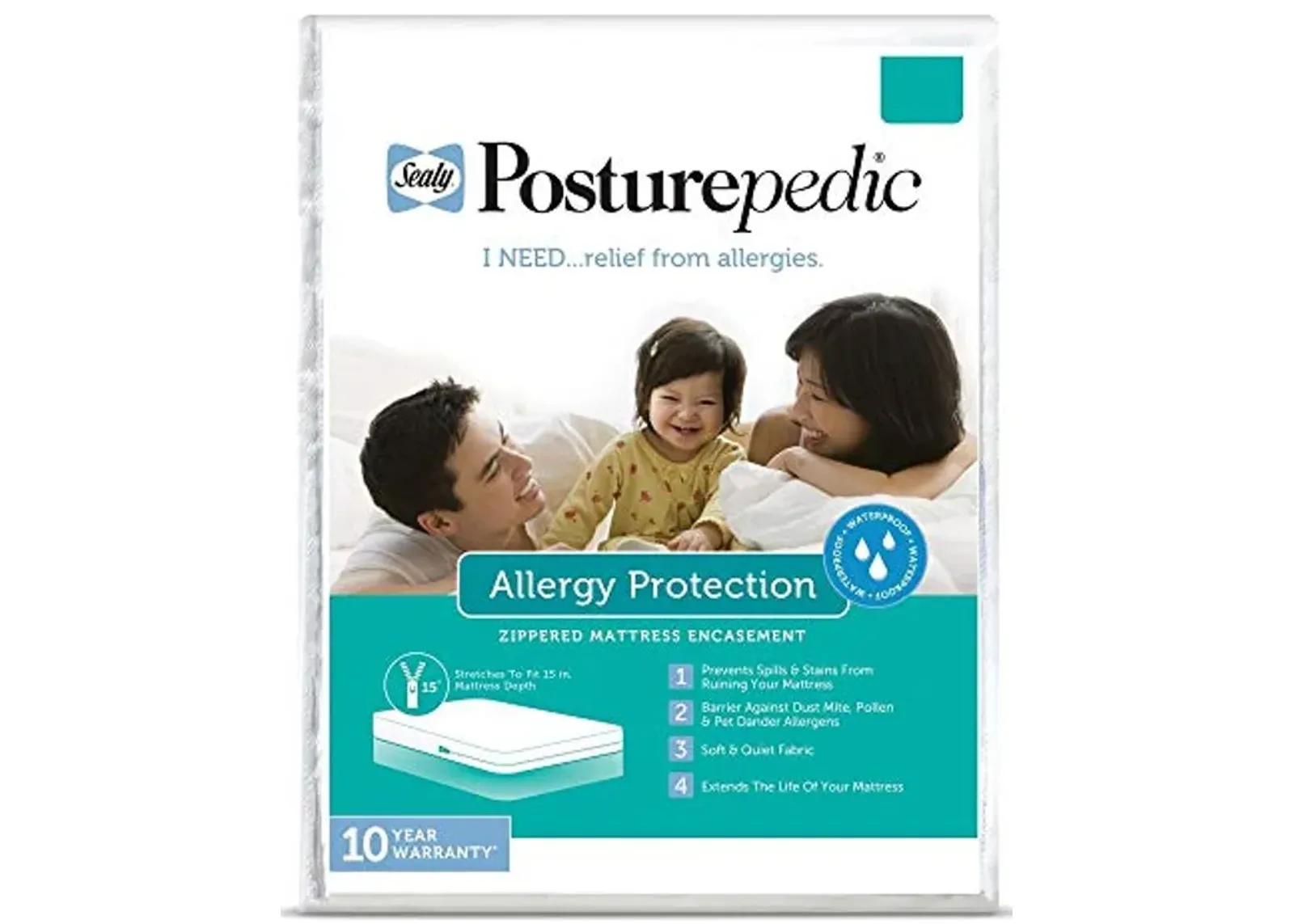 Sealy Posturepedic Allergy Protection Zippered Mattress Protector,White