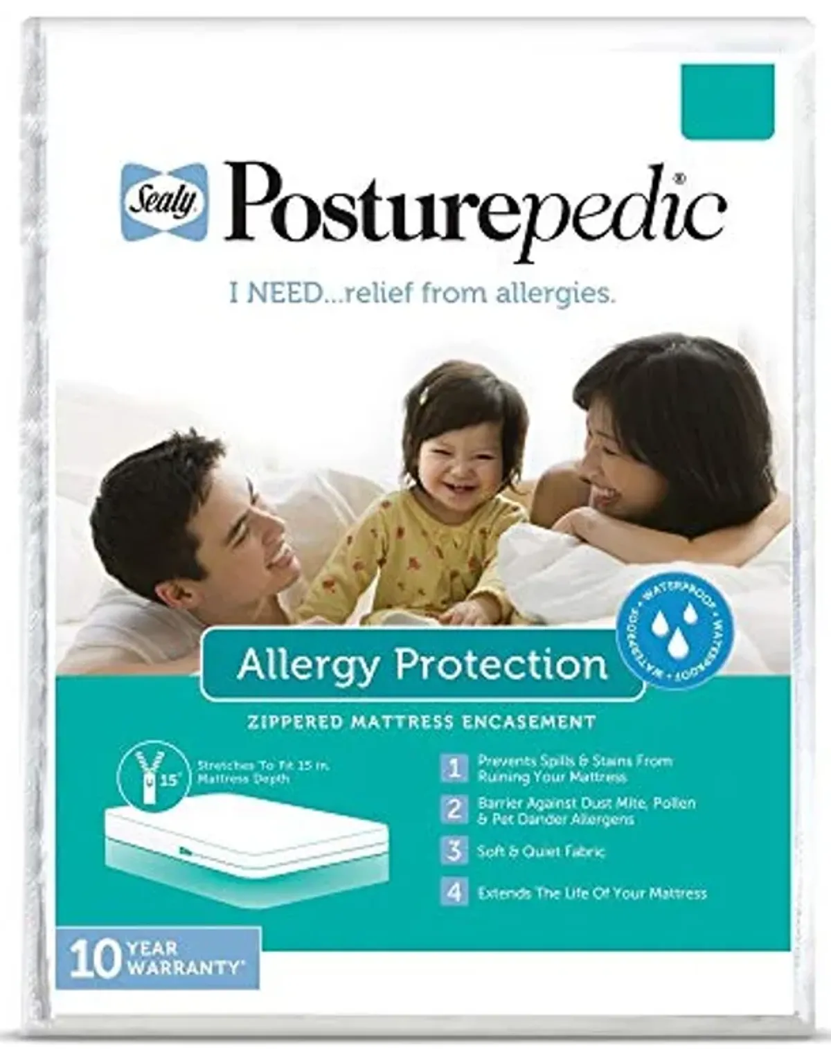 Sealy Posturepedic Allergy Protection Zippered Mattress Protector,White