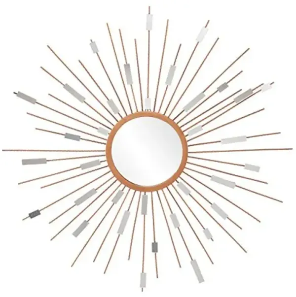 SEI Furniture Starburst Mirrored Wall Sculpture - Hanging Art Deco Wall Art - Sunburst Design
