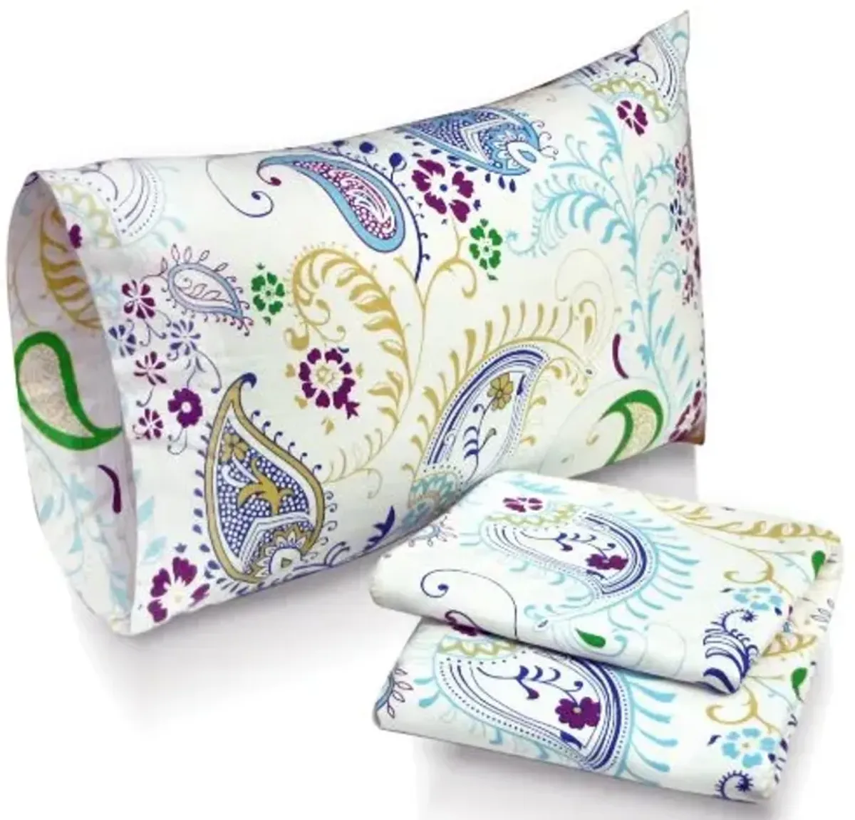 Tribeca Living Ultra-Soft Flannel Sheets Queen - 170-GSM Cotton, 4 Piece Deep Pocket Bed Sheet Set in Paisley Garden Multicolor Print