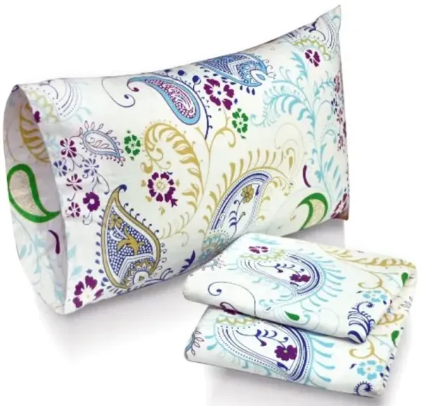 Tribeca Living Ultra-Soft Flannel Sheets Queen - 170-GSM Cotton, 4 Piece Deep Pocket Bed Sheet Set in Paisley Garden Multicolor Print