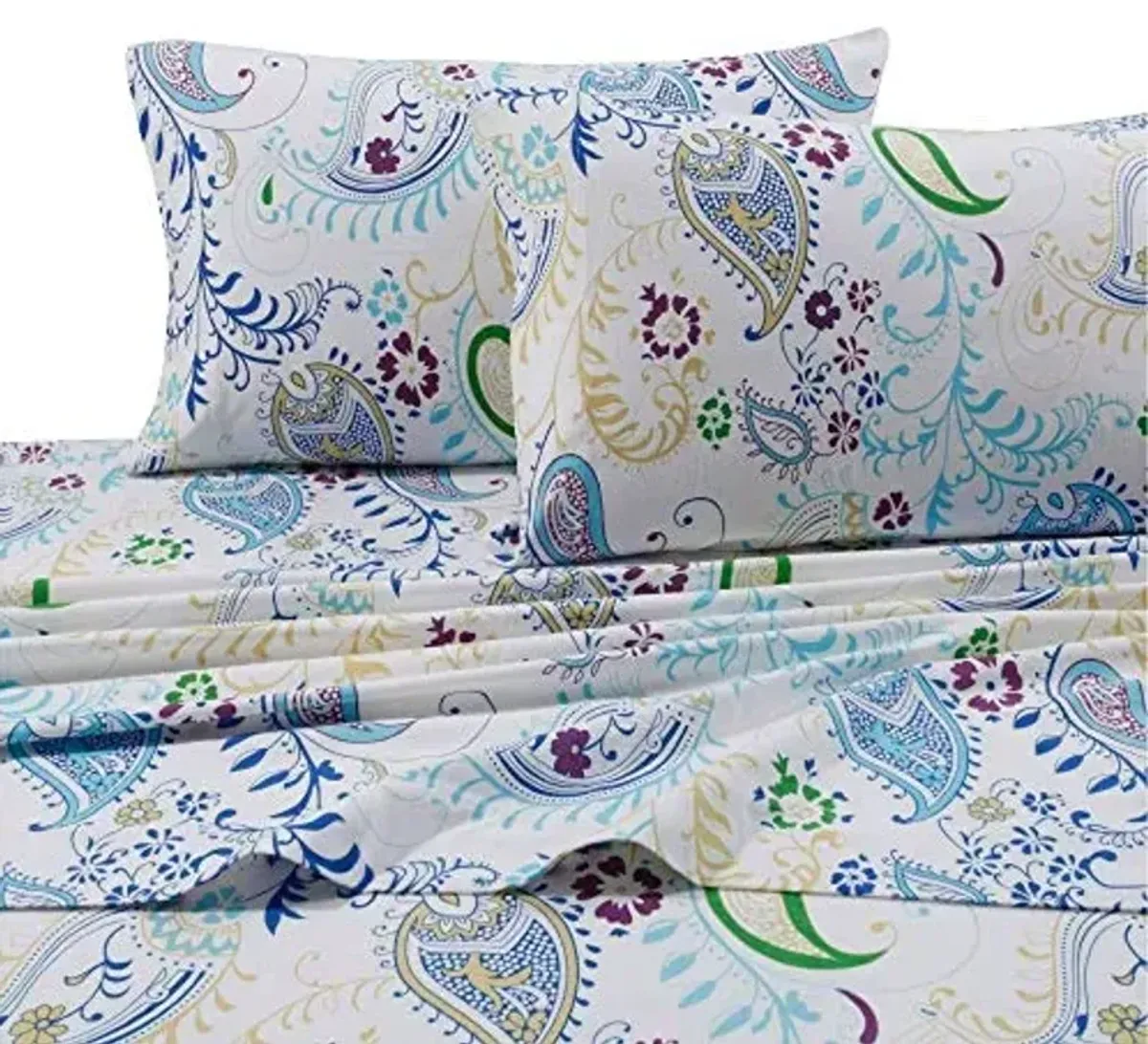 Tribeca Living Ultra-Soft Flannel Sheets King - 170-GSM Cotton, 4 Piece Deep Pocket Bed Sheet Set in Paisley Garden Print