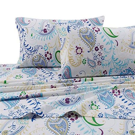 Tribeca Living Paisley Garden Printed Deep Pocket Flannel Sheet Set with Pillowcase, Twin