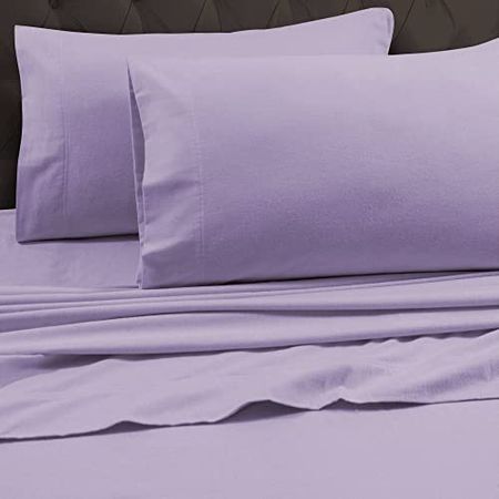 Tribeca Living Luxury Solid Flannel Deep Pocket Sheet Set, King, Lavender FLSOEDSS