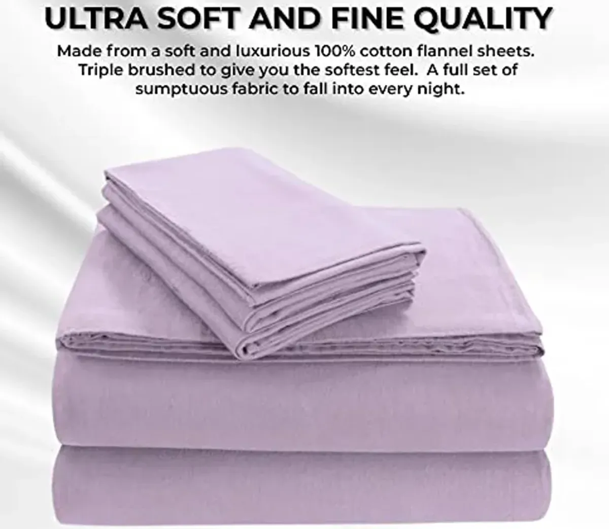 Tribeca Living Luxury Solid Flannel Deep Pocket Sheet Set, Queen, Lavender, (FLSOEDQULA)