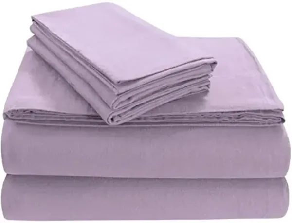 Tribeca Living Triple Brushed Soft Cotton Flannel Sheets Set, Queen Size 170-GSM Weight Extra Deep Pocket Sheet in Solid Lavender Color