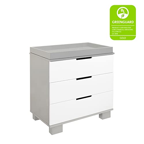Babyletto Modo 3-Drawer Changer Dresser with Removable Changing Tray in Grey and White, Greenguard Gold Certified