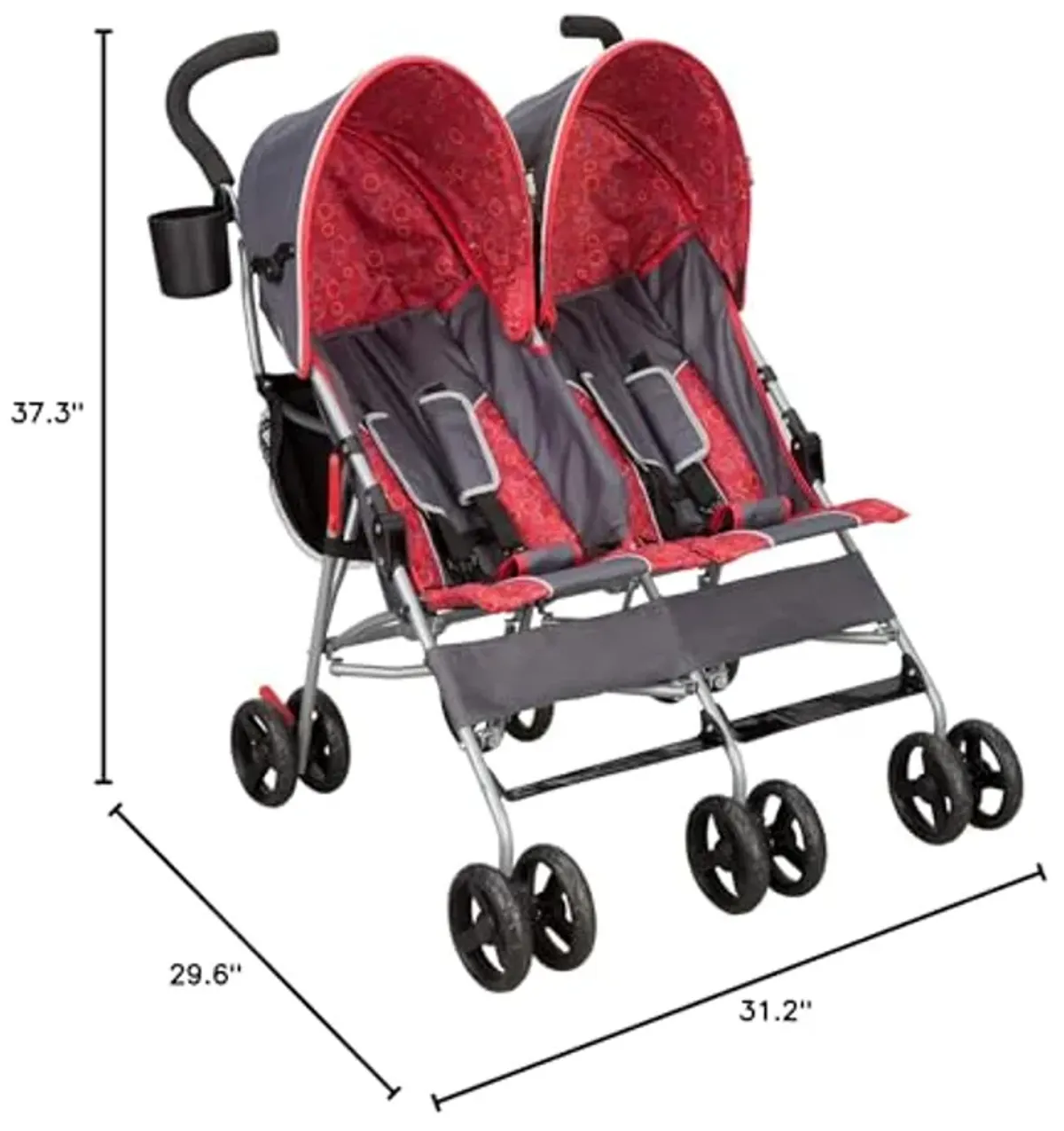 Delta Children LX Side by Side Stroller - with Recline, Storage & Compact Fold, Grey