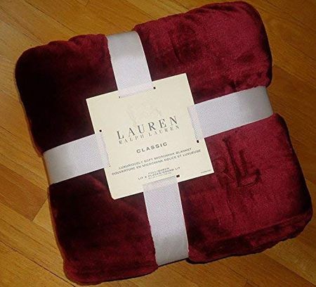 Lauren Ralph Lauren Plush Micro Mink Blanket -Majestic Ruby Red - Queen / Full Micromink