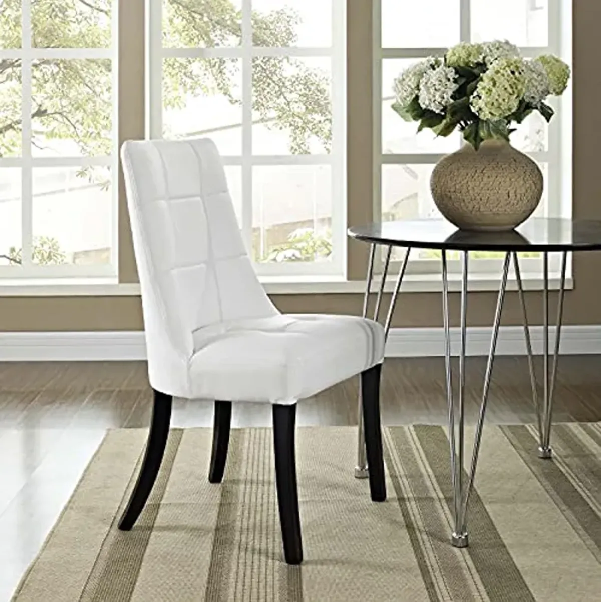 Modway Noblesse Modern Tufted Vegan Leather Upholstered Kitchen and Dining Room Chair in White