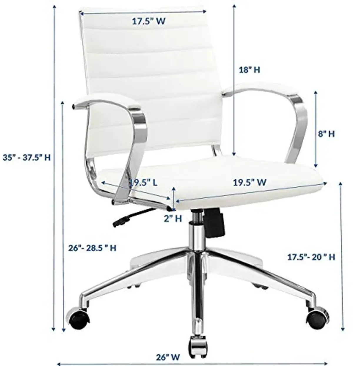 Modway Jive Ribbed, Mid Back Office Chair, White