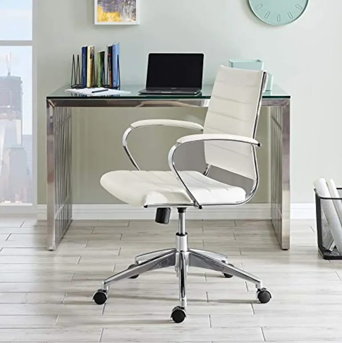 Modway Jive Ribbed, Mid Back Office Chair, White