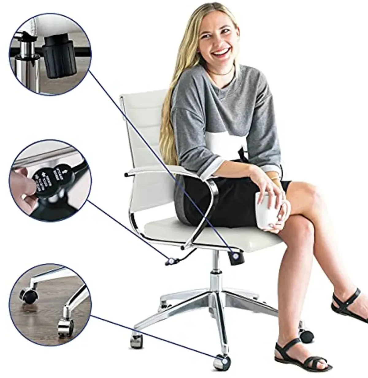 Modway Jive Ribbed, Mid Back Office Chair, White