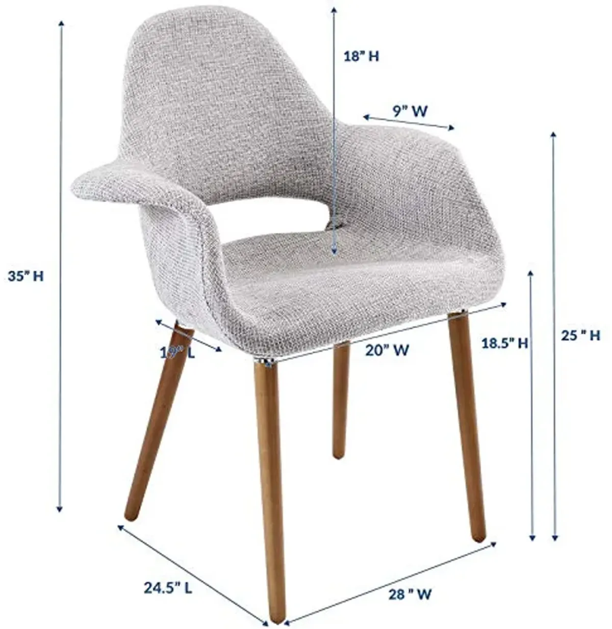 Modway Aegis Mid-Century Modern Upholstered Fabric Dining Chair with Wood Legs in Light Gray