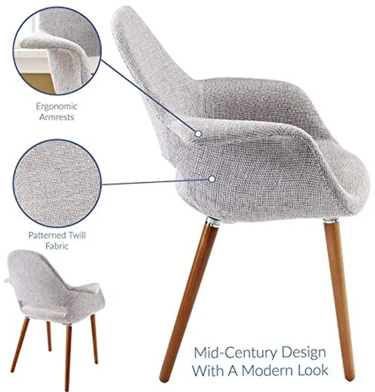 Modway Aegis Mid-Century Modern Upholstered Fabric Dining Chair with Wood Legs in Light Gray