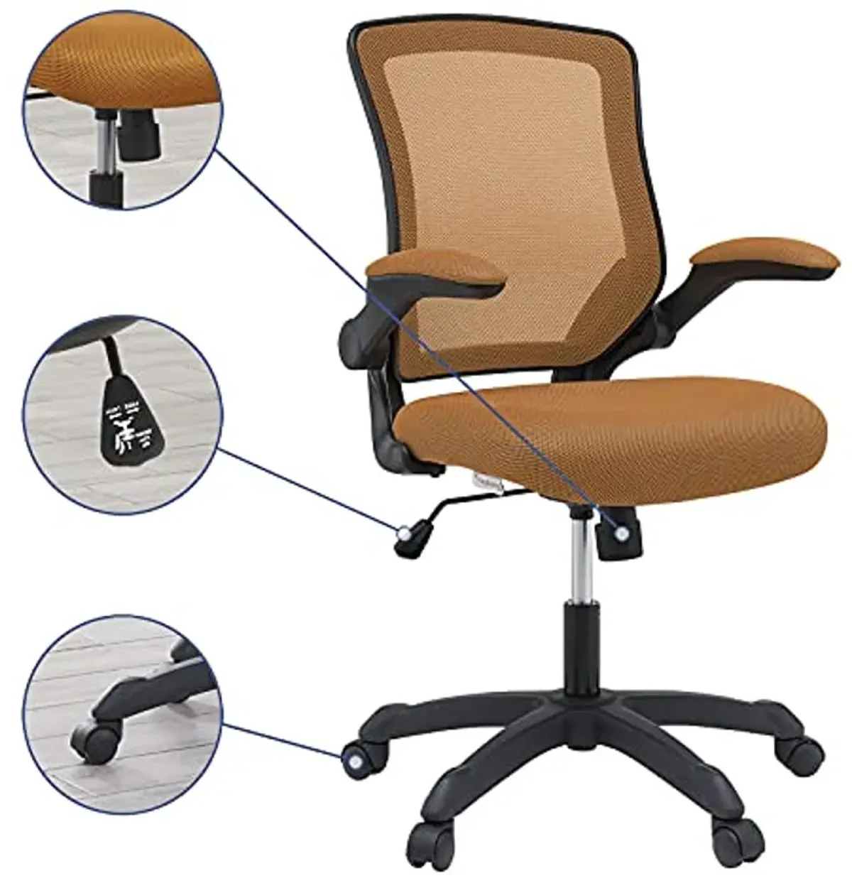 Modway Veer Office Chair with Mesh Back and Vinyl Seat With Flip-Up Arms in Tan