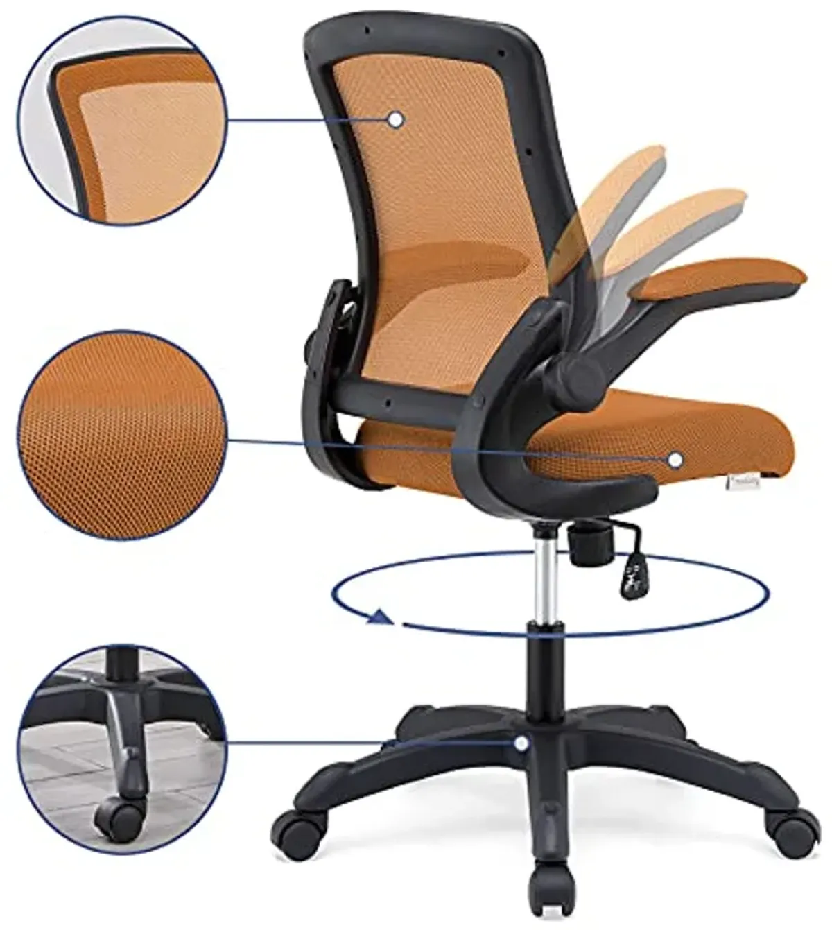 Modway Veer Office Chair with Mesh Back and Vinyl Seat With Flip-Up Arms in Tan