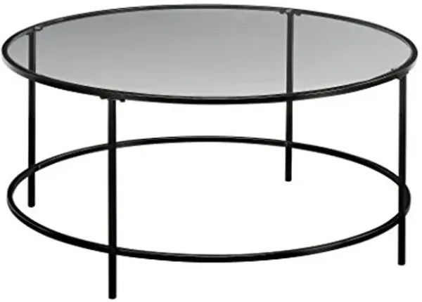 Sauder International Lux Round Coffee Table, Black/Clear Glass