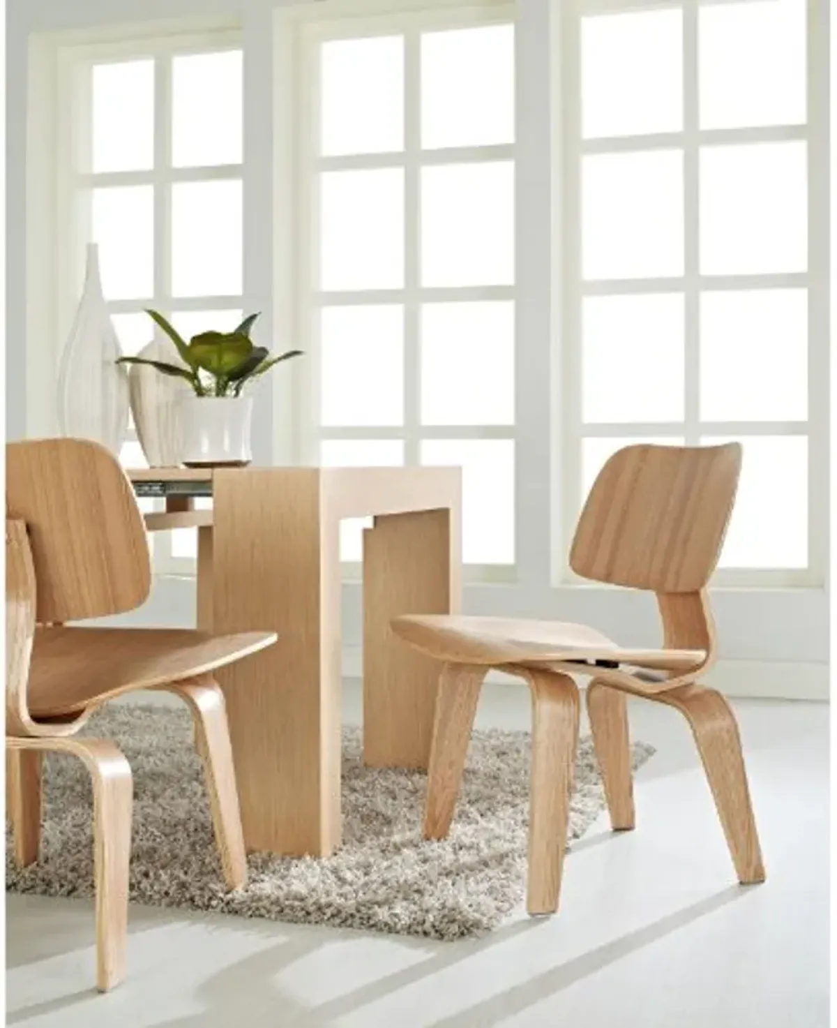 Modway Fathom Mid-Century Modern Molded Plywood Two Kitchen and Dining Room Chairs in Natural