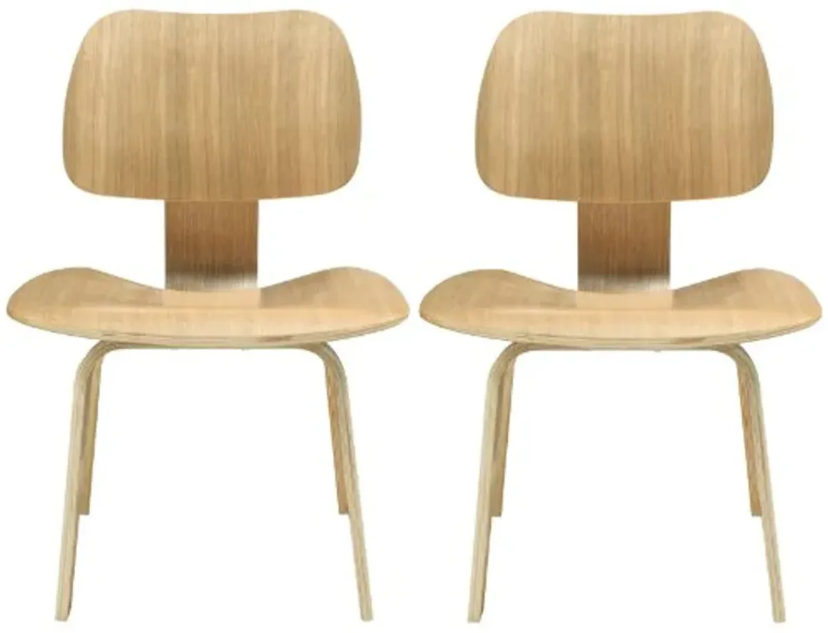 Modway Fathom Mid-Century Modern Molded Plywood Two Kitchen and Dining Room Chairs in Natural