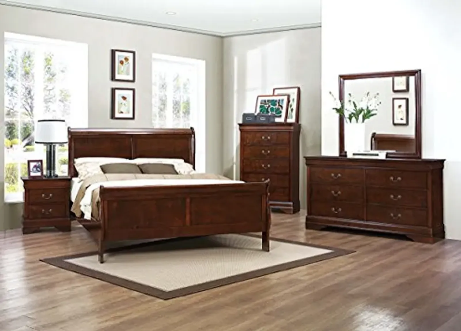 Homelegance Quincy Sleigh Panel Bed, Queen, Cherry