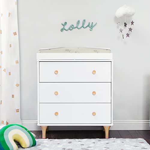 Babyletto Lolly 3-Drawer Changer Dresser with Removable Changing Tray in White and Natural, Greenguard Gold Certified