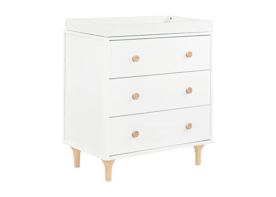 Babyletto Lolly 3-Drawer Changer Dresser with Removable Changing Tray in White and Natural, Greenguard Gold Certified