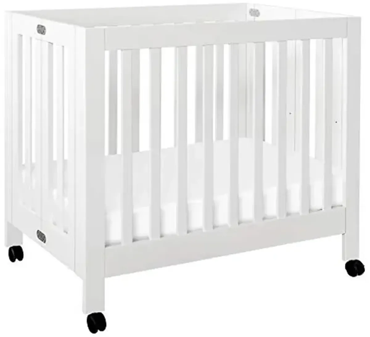 Babyletto Origami Mini Portable Crib Folding with Wheels in White, 2 Adjustable Mattress Positions, Greenguard Gold Certified