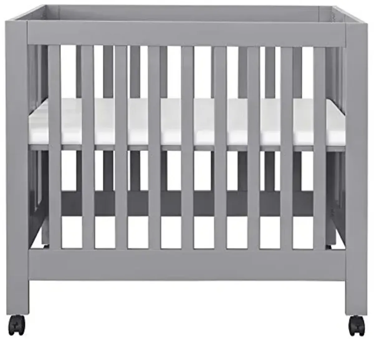 Babyletto Origami Mini Portable Folding Crib with Wheels in Grey, 2 Adjustable Mattress Positions, Greenguard Gold Certified