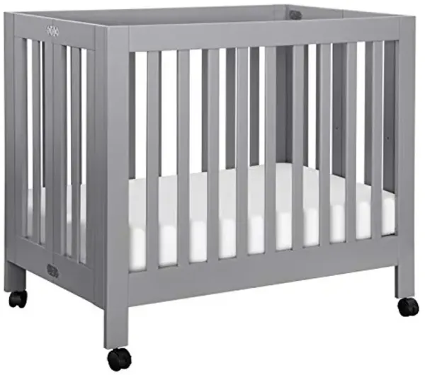 Babyletto Origami Mini Portable Folding Crib with Wheels in Grey, 2 Adjustable Mattress Positions, Greenguard Gold Certified
