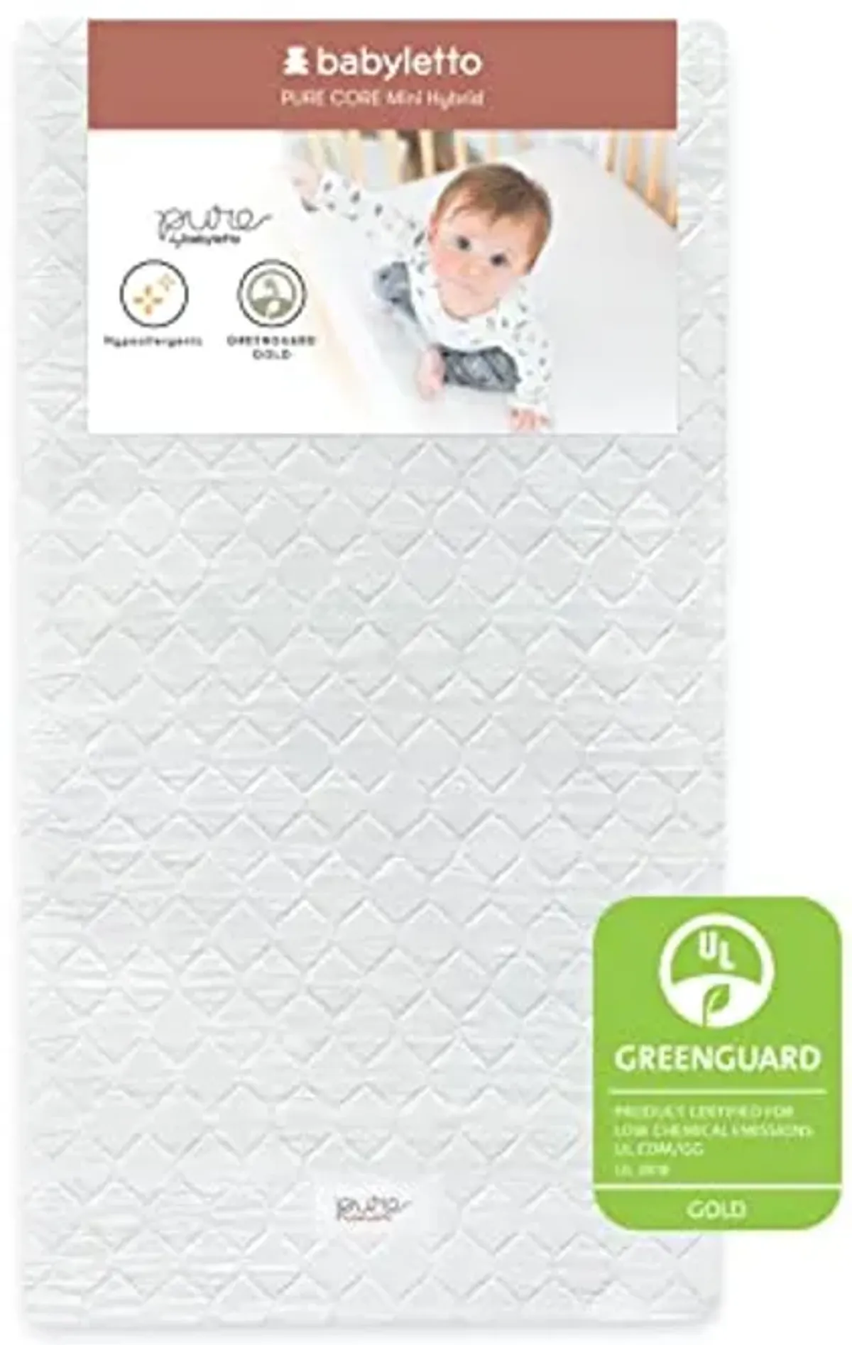 Babyletto Pure Core Mini Crib Mattress, Hybrid Waterproof Cover, Lightweight, Greenguard Gold Certified