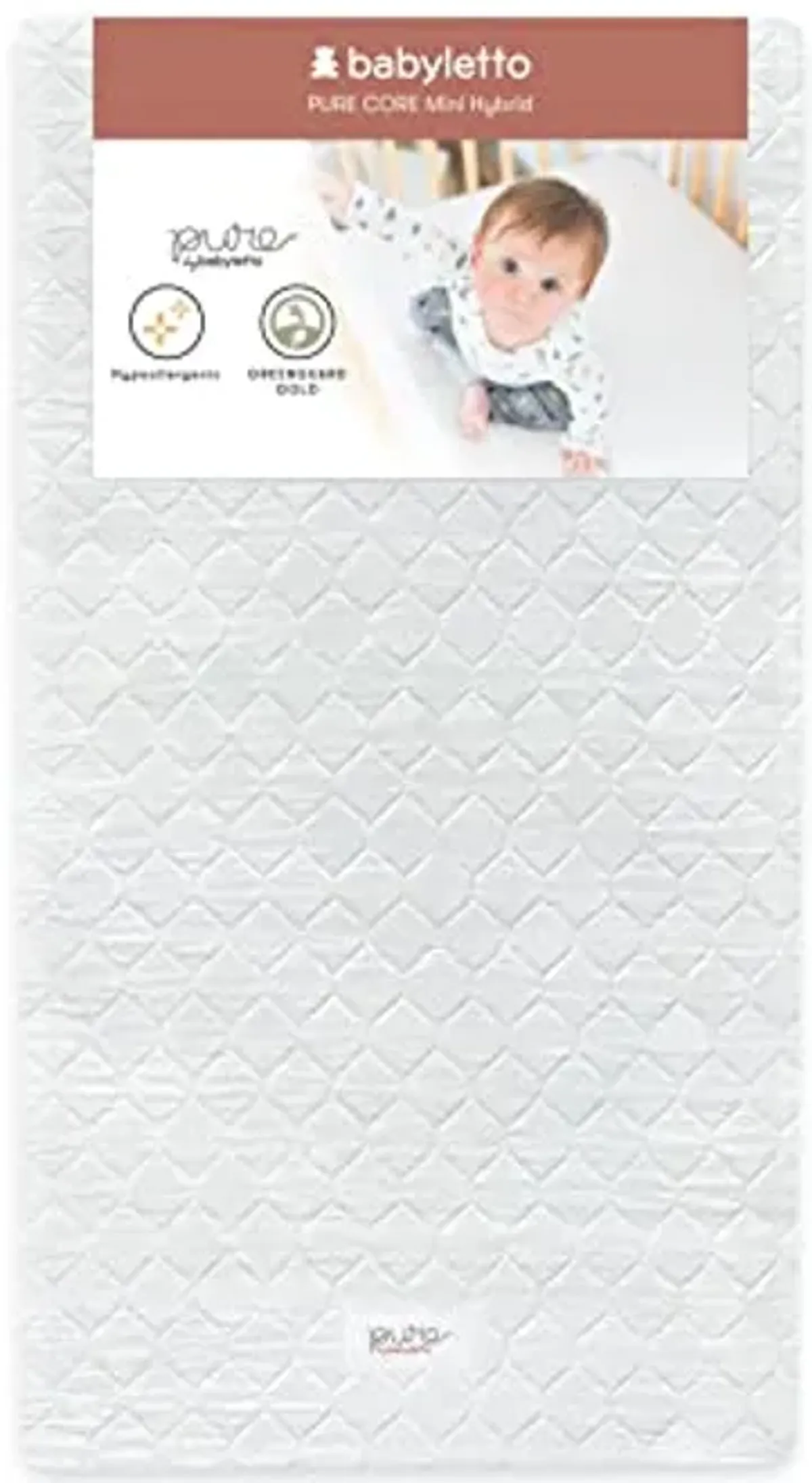 Babyletto Pure Core Mini Crib Mattress, Hybrid Waterproof Cover, Lightweight, Greenguard Gold Certified