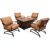 Hanover Lounge Summer Nights 5-Piece Steel Outdoor Patio Set with 4 Rocking Armchairs, Desert Sunset Cushions and 0000 BTU Square Fire Pit Table, SUMMRNGHT5PC, 40"