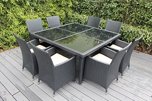 Ohana Outdoor Patio Wicker Furniture Square 9pc All Weather Dining Set with Free Patio Cover